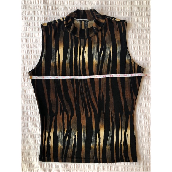 High Neck Warm Toned Zebra Print Sleeveless Shirt - Picture 5 of 6